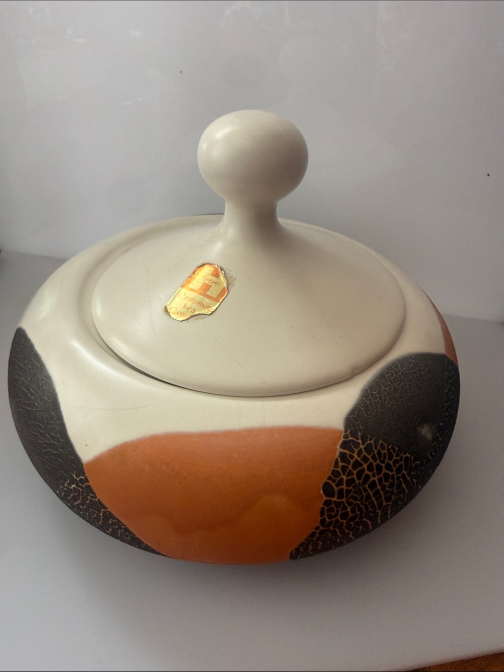 Vintage Haager Crakle Glaze Art Pottery Cover Bowl